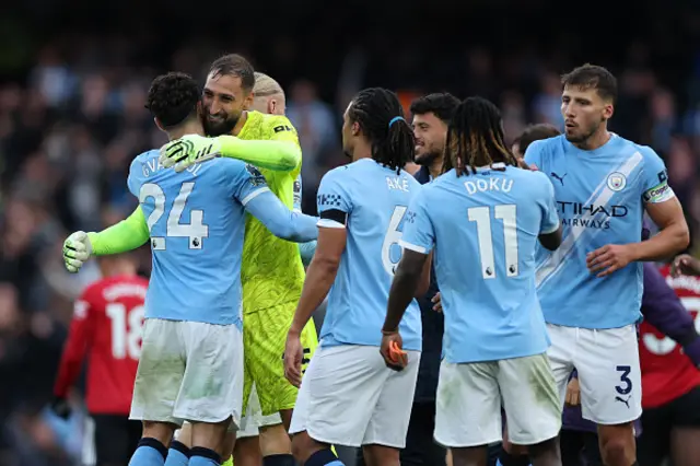 Gianluigi Donnarumma and Josko Gvardiol of Manchester City celebrate