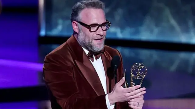 Seth Rogen accepts the Emmy award for Lead Actor in a Comedy Series in "The Studio"