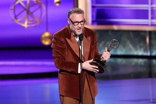 : Seth Rogen accepts the Outstanding Lead Actor in a Comedy Series award for "The Studio"