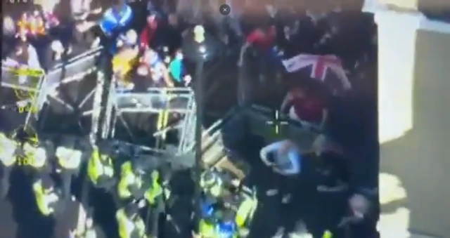 Helicopter footage of skirmishes between “Unite the Kingdom” protesters and police
