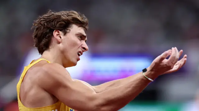 Sweden's Armand Duplantis reacts during the final