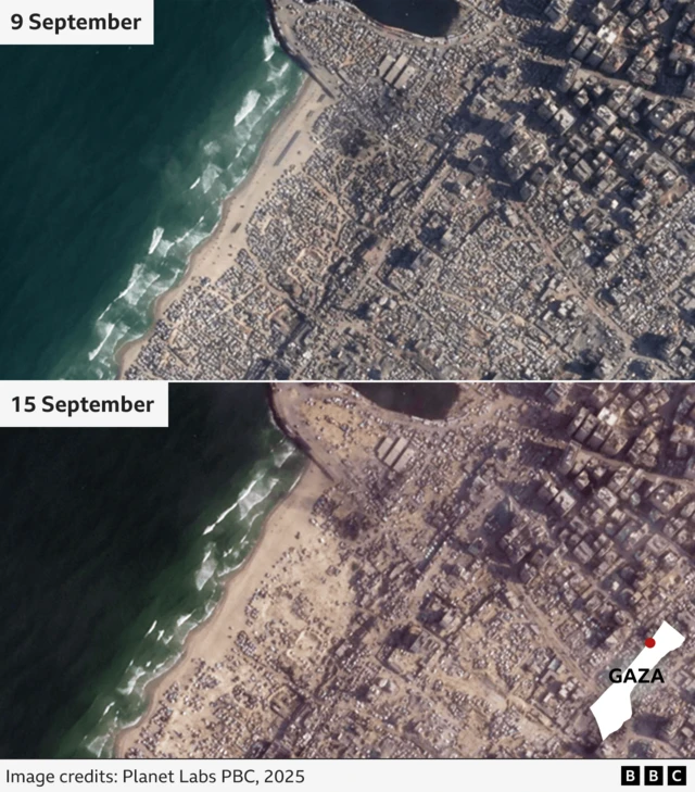 A comparison of satellite images on 9 September and 15 September