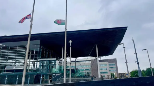 Flags outside the Senedd were lowered to half mast after news of Mr David's death
