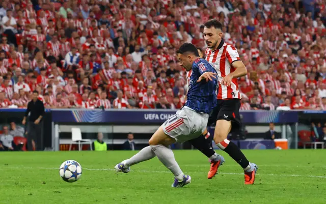 Arsenal's Gabriel Martinelli scores their first goal.