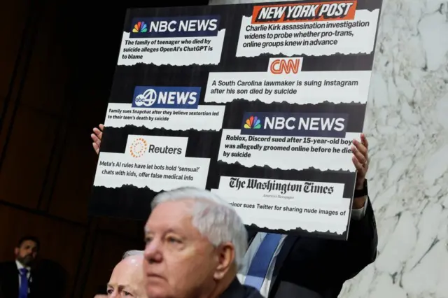 News headlines were held up during Senator Graham's questions