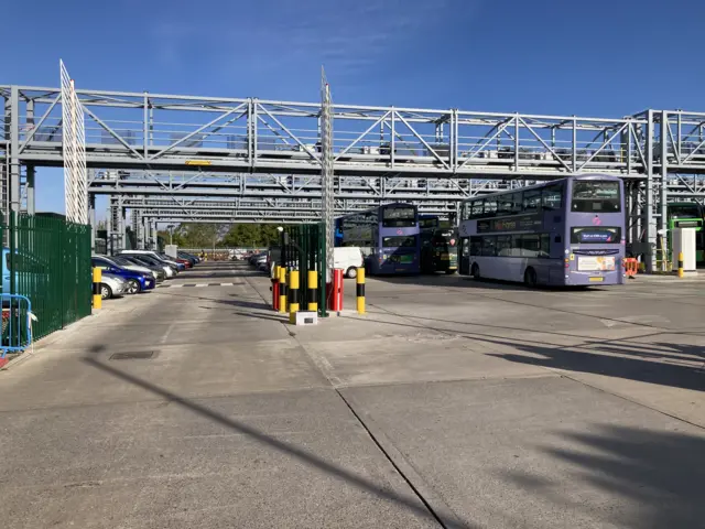 Buses inside Hengrove depot.