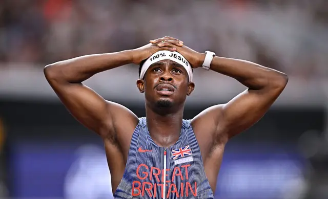Jeremiah Azu of Great Britain after competing in the men's 100m semi-final