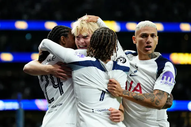 Lucas Bergvall central midfield left-back of Tottenham and Sweden celebrates after scoring his sides first goal during the UEFA Champions League 2025/26 League Phase MD1 match between Tottenham Hotspur and Villarreal CF at Tottenham Hotspur Stadium on September 16, 2025 in London, England.