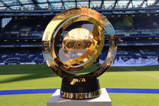 Club World Cup trophy at Stamford Bridge