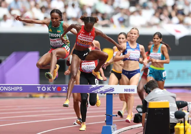 Winfred Yavi of Team Bahrain competes
