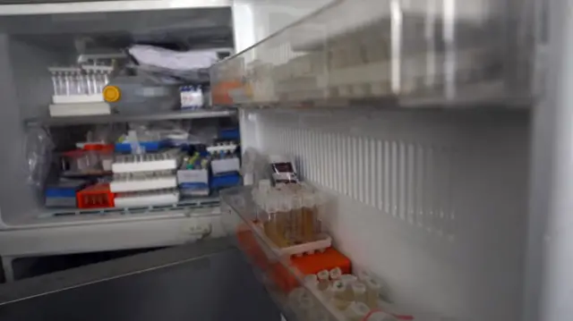 A fridge inside Gaza's largest fertility clinic.