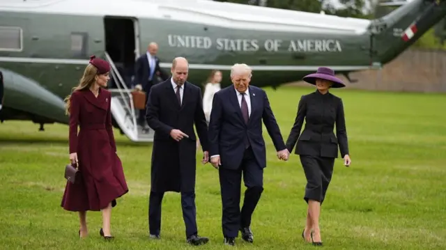 The Prince and Princess of Wales with Donald and Melania Trump near Marine One