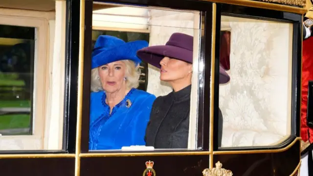 Queen Camilla and Melania Trump in a coach