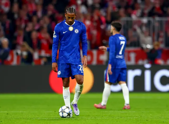 Joao Pedro of Chelsea reacts during the UEFA Champions League league phase match between Bayern Munich and Chelsea in Munich