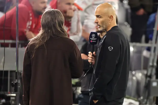 Enzo Maresca, Manager of Chelsea, is interviewed prior to the UEFA Champions League 2025/26 League Phase MD1 match between FC Bayern München and Chelsea FC at Football Arena Munich on September 17, 2025 in Munich, Germany.