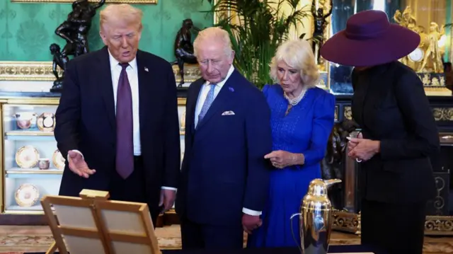 U.S. President Donald Trump, with Britain's King Charles, Queen Camilla and U.S. first lady Melania Trump, tours the Royal Collection at Windsor