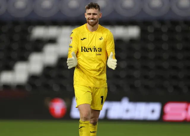 Swansea City goalkeeper Andy Fisher celebrates