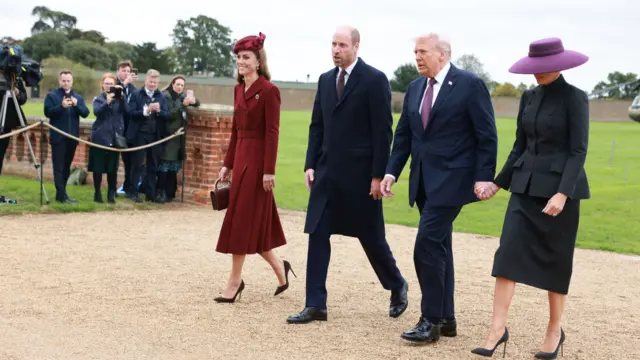 Princess Kate, Prince William, President Trump and First lady Melania trump walk in line towards Windsor Castle.