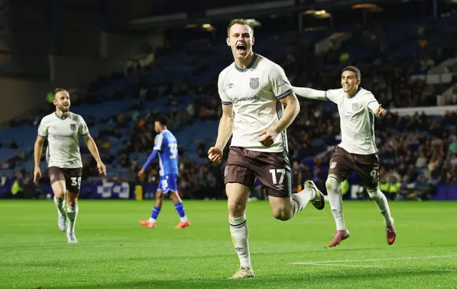 Cameron McJannet celebrates scoring the only goal of the game for Grimsby at Sheffield Wednesday