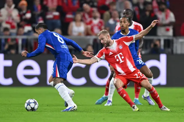 Chelsea's Enzo Fernandez in action with Bayern Munich's Konrad Laimer