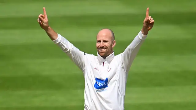 Jack Leach celebrates a wicket