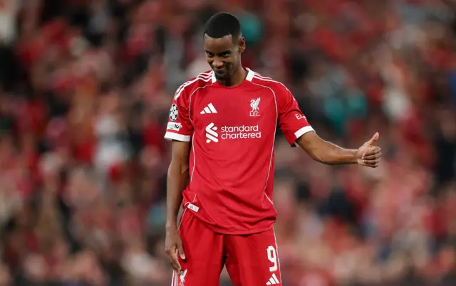 Liverpool's Alexander Isak reacts