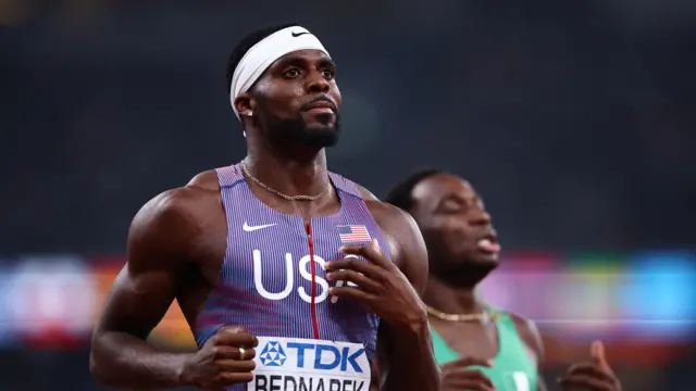 Kenneth Bednarek of the U.S. after winning his heat
