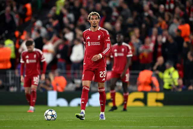 Hugo Ekitike of Liverpool reacts