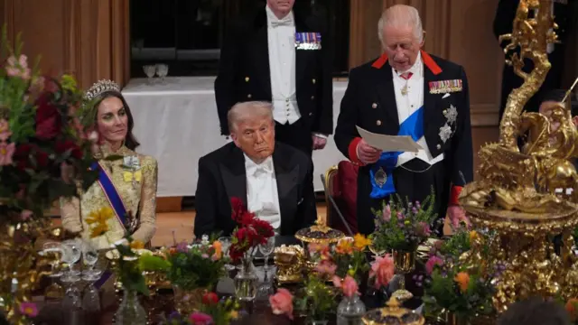 King speaking, Trump and Princess Catherine next to him.