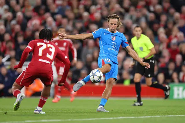 Marcos Llorente of Atletico Madrid scores their second goal
