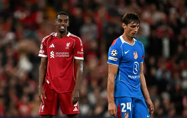 Alexander Isak of Liverpool looks on during the UEFA Champions League 2025/26 League Phase MD1 match between Liverpool FC and Atletico de Madrid at Anfield on September 17, 2025 in Liverpool, England.