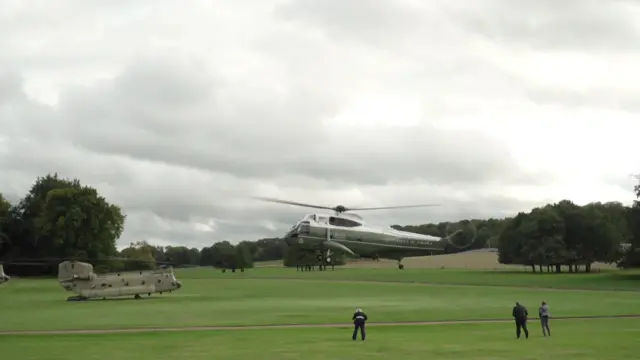 Marine One takes off from the lawn near Chequers