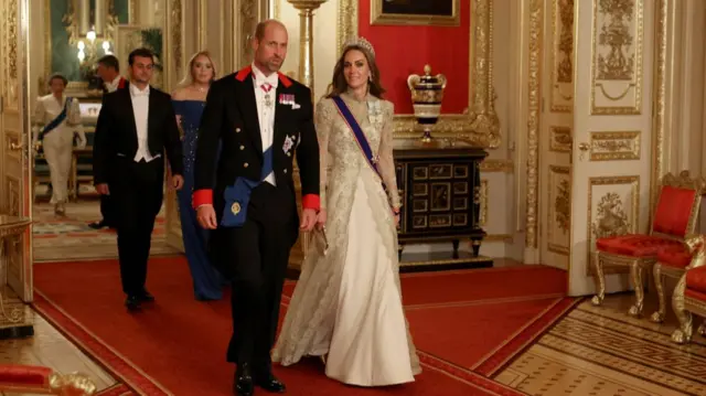The Prince and Princess of Wales arrive for the state banquet at Windsor Castle, Berkshire, on day one of US President Donald Trump and First Lady Melania Trump's second state visit to the UK