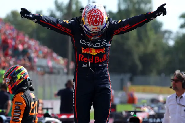Max Verstappen celebrates winning at Monza
