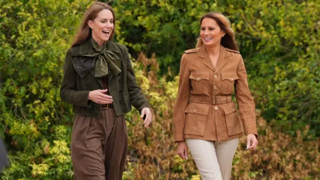 The Princess of Wales and First Lady Melania Trump walk together in Frogmore Gardens in Windsor