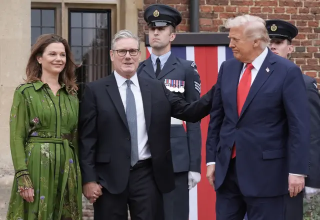 Prime Minister Sir Keir Starmer (2nd left) and Lady Victoria Starmer greet US President Donald Trump