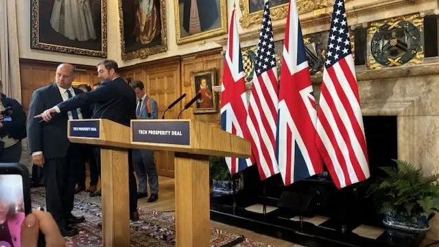 Two podiums set up in a hall