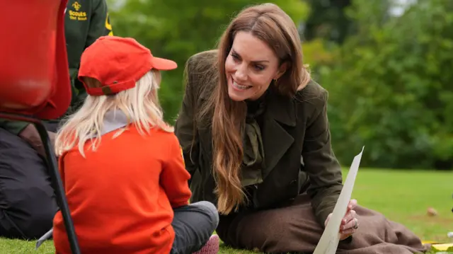 The Princess of Wales meets members of the Scouts' Squirrels programme in Frogmore Gardens in Windsor, Berkshire, on day two of US President Donald Trump's second state visit to the UK