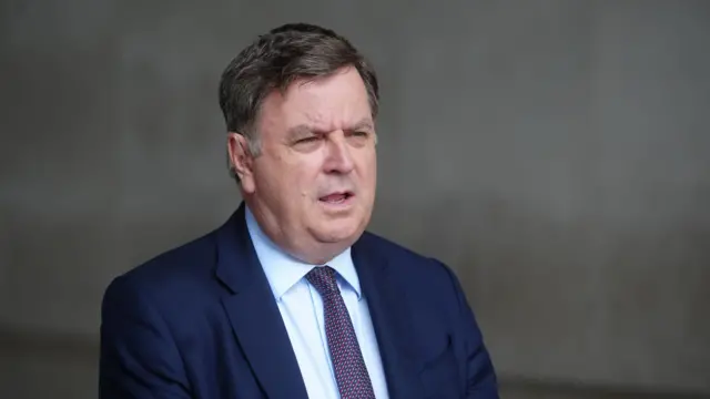 Shadow chancellor Mel Stride speaks to the media outside BBC Broadcasting House in London