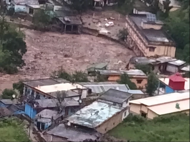 A village in India being overtaken by floodwaters