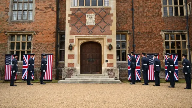 Members of the British Royal Air Force (RAF) line up outside Chequers