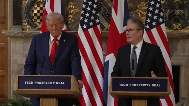 Starmer speaks as Trump looks down at the joint news conference