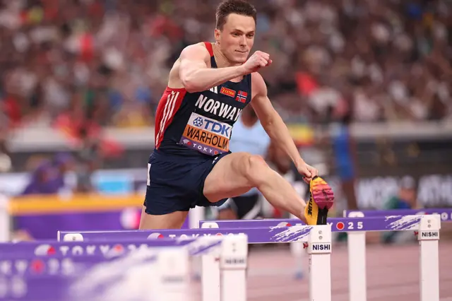 Karsten Warholm (NOR) competes in the 400m Hurdles semi-final