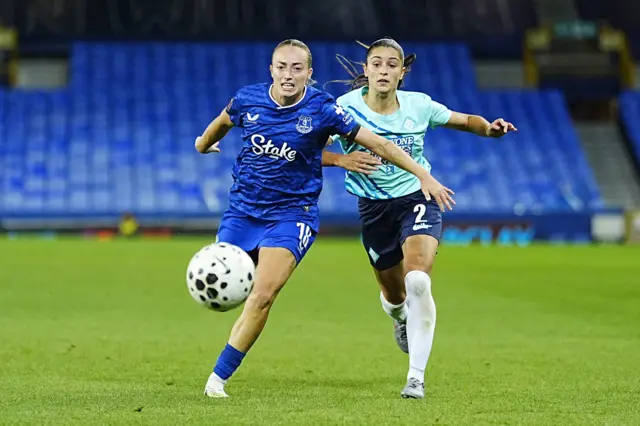 Everton's Ornella Vignola (left) and London City Lionesses' Jana Fernandez battle for the ball during the Barclays Women's Super League match at Goodison Park, Liverpool.