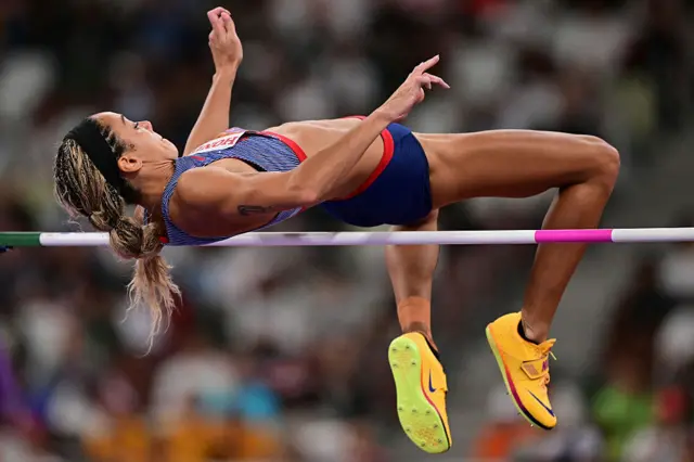 Katrina Johnson-Thompson duirng the Heptathlon High Jump