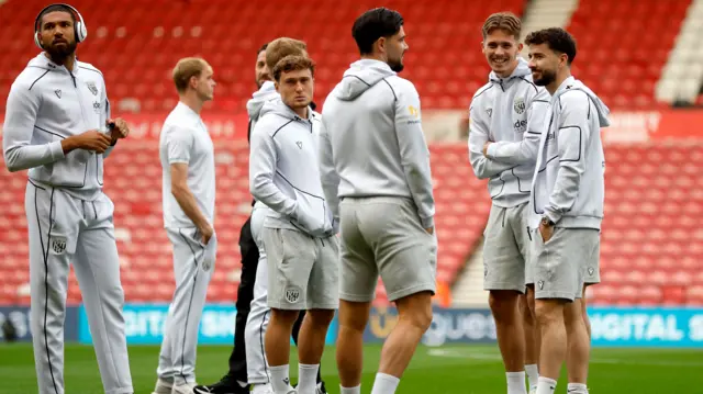 West Brom players warm up at Middlesbrough