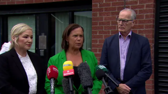 Mary-Lou McDonald, Michelle O'Neill and Gerry Kelly.