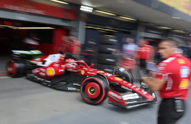 Ferrari's Charles Leclerc leaving the pits in Azerbaijan