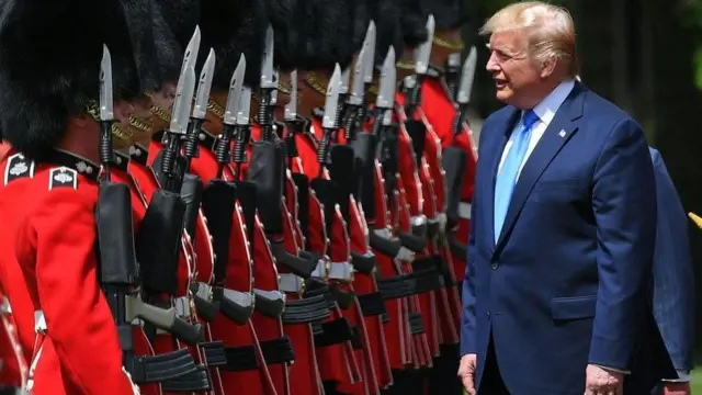 Trump inspects an honour guard during the welcome ceremony