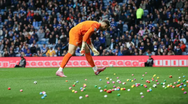 Balls thrown on to the Ibrox pitch